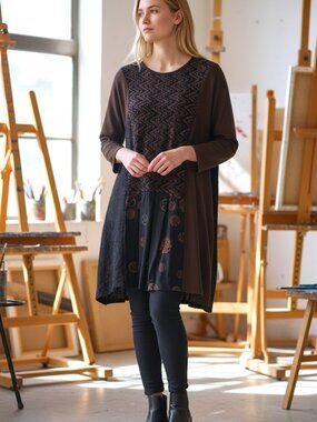 Donna Jessica Artwear Lagenlook Tunic Dress Patchwork Boho Artsy S